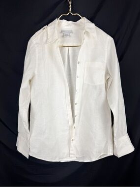 Soft Surroundings 100% Linen Button Down Shirt White Top Coastal Beach Minimal